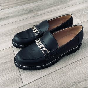 BCBG Tinaa Black Gold Chain Y2K Chunky Loafers Size 10